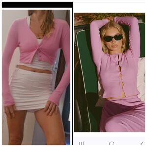 Year of ours Pre Alo Candy Heart Pink ribbed active layer snap button top Xs